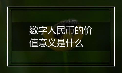 数字人民币的价值意义是什么