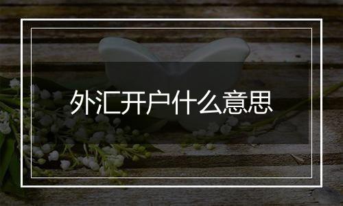 外汇开户什么意思