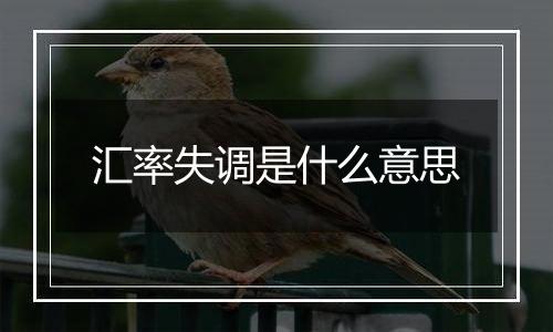 汇率失调是什么意思