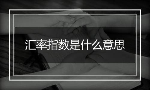 汇率指数是什么意思