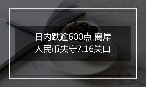 日内跌逾600点 离岸人民币失守7.16关口