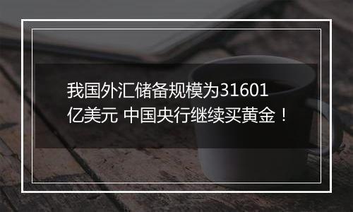 我国外汇储备规模为31601亿美元 中国央行继续买黄金！