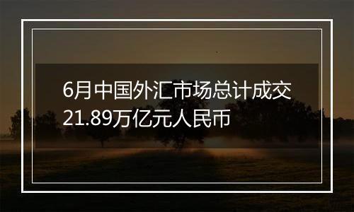 6月中国外汇市场总计成交21.89万亿元人民币