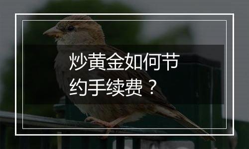 炒黄金如何节约手续费？