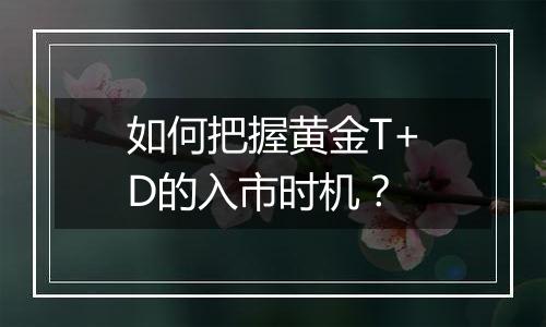 如何把握黄金T+D的入市时机？