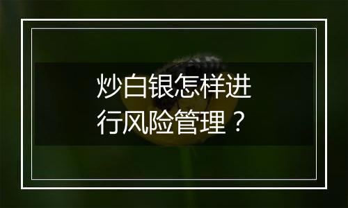 炒白银怎样进行风险管理？