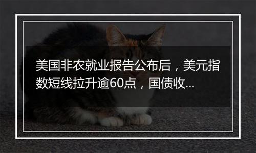 美国非农就业报告公布后，美元指数短线拉升逾60点，国债收益率拉升，现货黄金下挫