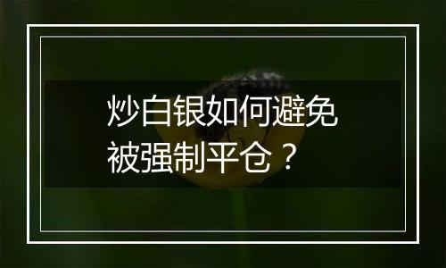 炒白银如何避免被强制平仓？