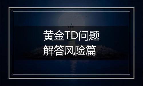 黄金TD问题解答风险篇