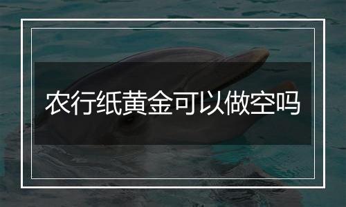 农行纸黄金可以做空吗