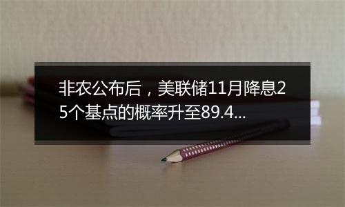 非农公布后，美联储11月降息25个基点的概率升至89.4%