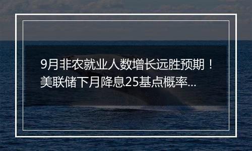 9月非农就业人数增长远胜预期！美联储下月降息25基点概率高达94%