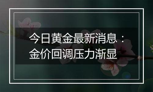 今日黄金最新消息：金价回调压力渐显