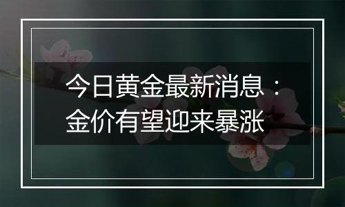 今日黄金最新消息：金价有望迎来暴涨