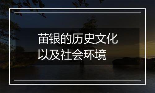 苗银的历史文化以及社会环境