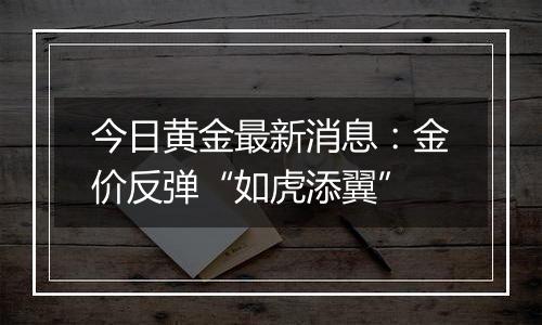 今日黄金最新消息：金价反弹“如虎添翼”