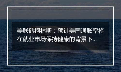 美联储柯林斯：预计美国通胀率将在就业市场保持健康的背景下降至2%