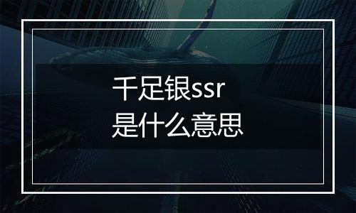 千足银ssr是什么意思