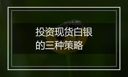 投资现货白银的三种策略