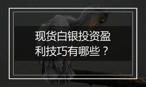 现货白银投资盈利技巧有哪些？