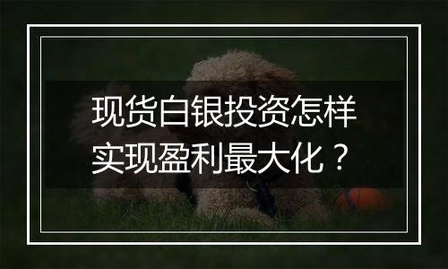 现货白银投资怎样实现盈利最大化？