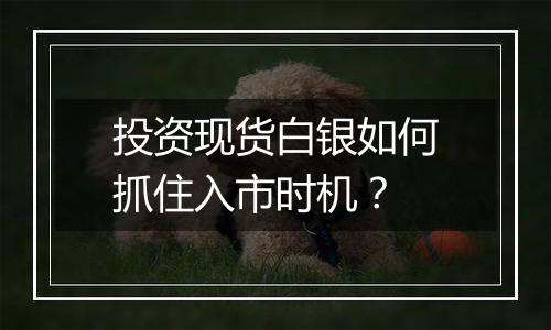 投资现货白银如何抓住入市时机？