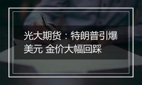 光大期货：特朗普引爆美元 金价大幅回踩