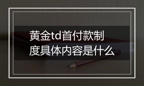 黄金td首付款制度具体内容是什么