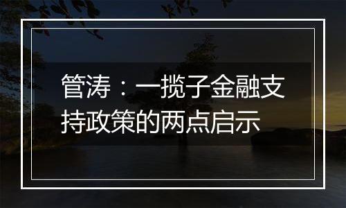 管涛：一揽子金融支持政策的两点启示