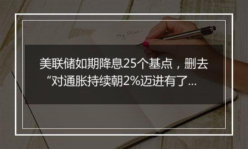 美联储如期降息25个基点，删去“对通胀持续朝2%迈进有了更大信心”表述