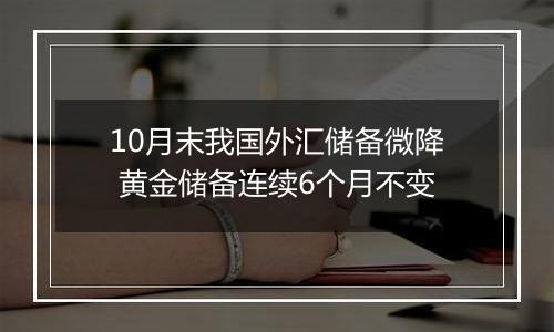 10月末我国外汇储备微降 黄金储备连续6个月不变