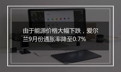 由于能源价格大幅下跌，爱尔兰9月份通胀率降至0.7%