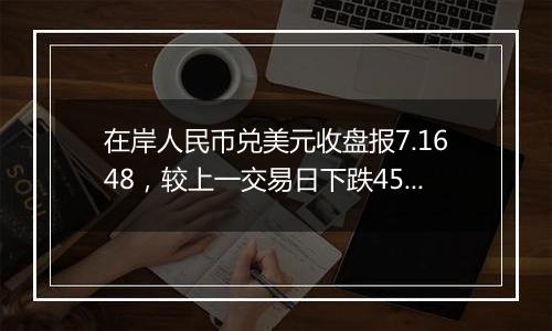 在岸人民币兑美元收盘报7.1648，较上一交易日下跌45点