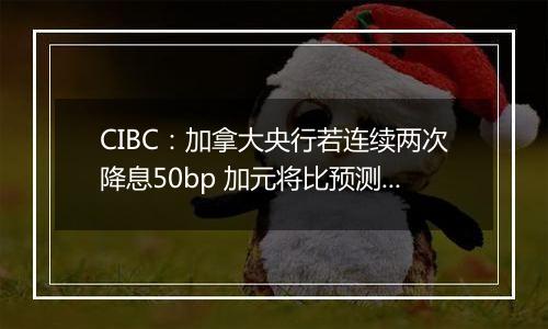 CIBC：加拿大央行若连续两次降息50bp 加元将比预测的更弱