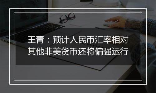 王青：预计人民币汇率相对其他非美货币还将偏强运行