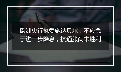 欧洲央行执委施纳贝尔：不应急于进一步降息，抗通胀尚未胜利