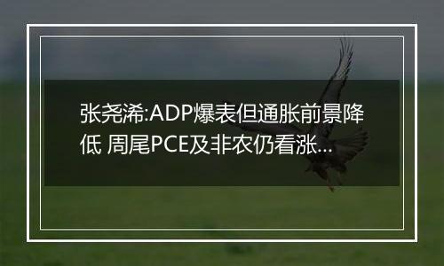 张尧浠:ADP爆表但通胀前景降低 周尾PCE及非农仍看涨为主