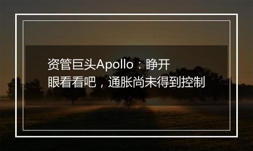 资管巨头Apollo：睁开眼看看吧，通胀尚未得到控制