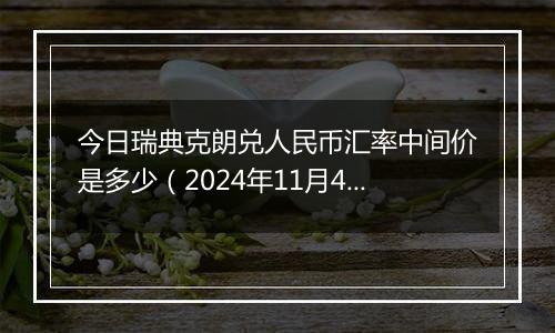 今日瑞典克朗兑人民币汇率中间价是多少（2024年11月4日）