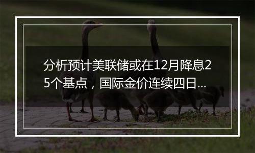 分析预计美联储或在12月降息25个基点，国际金价连续四日下跌