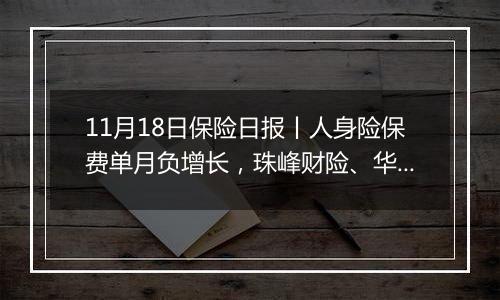 11月18日保险日报丨人身险保费单月负增长，珠峰财险、华安财险等8家险企偿付能力“亮红灯”