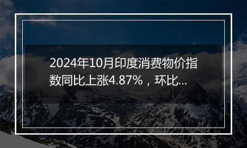 2024年10月印度消费物价指数同比上涨4.87%，环比上涨1.34%