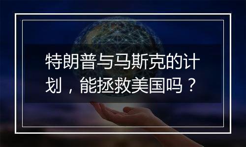 特朗普与马斯克的计划，能拯救美国吗？