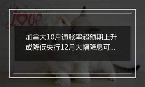 加拿大10月通胀率超预期上升 或降低央行12月大幅降息可能性