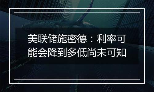 美联储施密德：利率可能会降到多低尚未可知