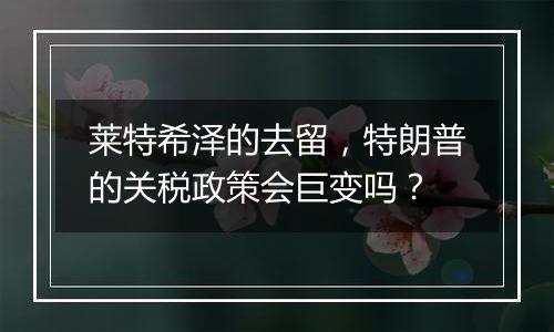 莱特希泽的去留，特朗普的关税政策会巨变吗？