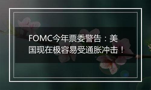 FOMC今年票委警告：美国现在极容易受通胀冲击！