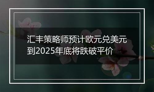 汇丰策略师预计欧元兑美元到2025年底将跌破平价