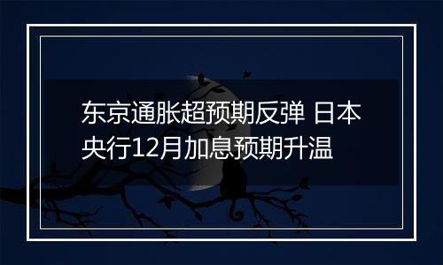 东京通胀超预期反弹 日本央行12月加息预期升温