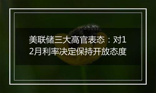 美联储三大高官表态：对12月利率决定保持开放态度